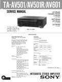 SONY TA-AV501 TA-AV501R TA-AV-601 INTEGRATED STEREO AMPLIFIER SERVICE MANUAL 33 PAGES ENG
