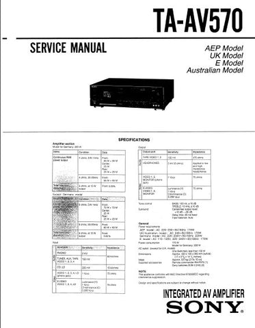 SONY TA-AV570 INTEGRATED AV AMPLIFIER SERVICE MANUAL 32 PAGES ENG