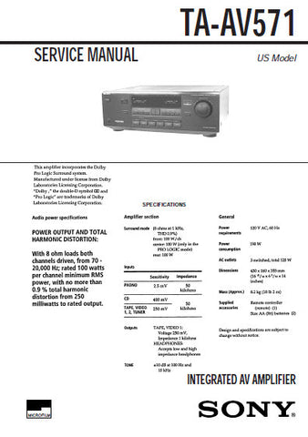SONY TA-AV571 INTEGRATED AV AMPLIFIER SERVICE MANUAL 24 PAGES ENG