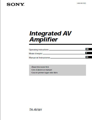 SONY TA-AV581 INTEGRATED AV AMPLIFIER OPERATING INSTRUCTIONS 64 PAGES ENG FR ESP