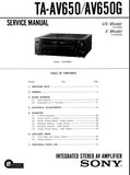 SONY TA-AV650 TA-AV650G INTEGRATED STEREO AV AMPLIFIER SERVICE MANUAL 49 PAGES ENG