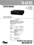 SONY TA-AX295 INTEGRATED STEREO AMPLIFIER SERVICE MANUAL 23 PAGES ENG