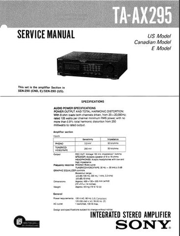 SONY TA-AX295 INTEGRATED STEREO AMPLIFIER SERVICE MANUAL 23 PAGES ENG