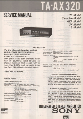 SONY TA-AX320 INTEGRATED STEREO AMPLIFIER SERVICE MANUAL 11 PAGES ENG