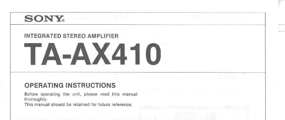 SONY TA-AX410 INTEGRATED STEREO AMPLIFIER OPERATING INSTRUCTIONS 12 PAGES ENG