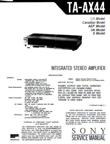 SONY TA-AX220 INTEGRATED STEREO AMPLIFIER SERVICE MANUAL 13 PAGES ENG