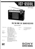 SONY ICF-6500L FM SW MW LW 6 BAND RECEIVER SERVICE MANUAL INC SCHEM DIAGS 33 PAGES ENG