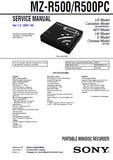 SONY MZ-R500 MZ-R500PC PORTBLE MINIDISC RECORDER SERVICE MANUAL INC SCHEM DIAGS 58 PAGES ENG