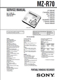 SONY MZ-R70 PORTBLE MINIDISC RECORDER SERVICE MANUAL INC SCHEM DIAGS 51 PAGES ENG