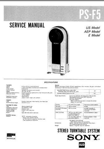 SONY PS-F5 STEREO TURNTABLE SYSTEM SERVICE MANUAL INC SCHEM DIAGS 42 PAGES ENG