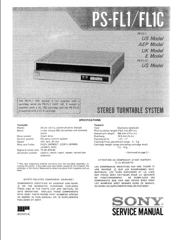 SONY PS-FL1 PS-FL1C STEREO TURNTABLE SYSTEM SERVICE MANUAL INC SCHEM DIAGS 39 PAGES ENG