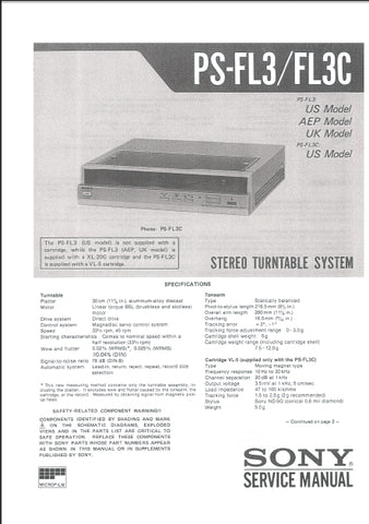 SONY PS-FL3 PS-FL3C STEREO TURNTABLE SYSTEM SERVICE MANUAL INC SCHEM DIAGS 42 PAGES ENG