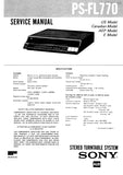 SONY PS-FL770 STEREO TURNTABLE SYSTEM SERVICE MANUAL INC SCHEM DIAGS 52 PAGES ENG