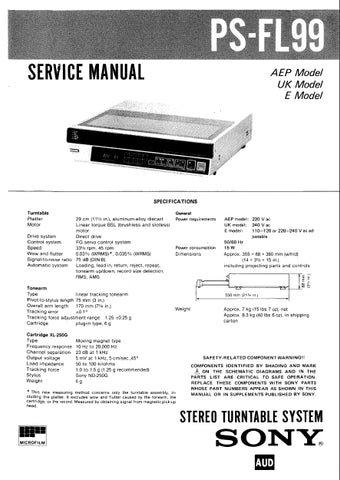 SONY PS-FL99 STEREO TURNTABLE SYSTEM SERVICE MANUAL INC SCHEM DIAGS 55 PAGES ENG