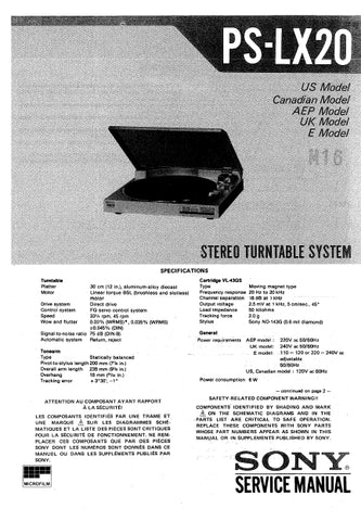 SONY PS-LX20 STEREO TURNTABLE SYSTEM SERVICE MANUAL INC SCHEM DIAGS 29 PAGES ENG