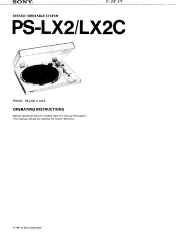 SONY PS-LX2 PS-LX2C STEREO TURNTABLE SYSTEM OPERATING INSTRUCTIONS 8 PAGES ENG