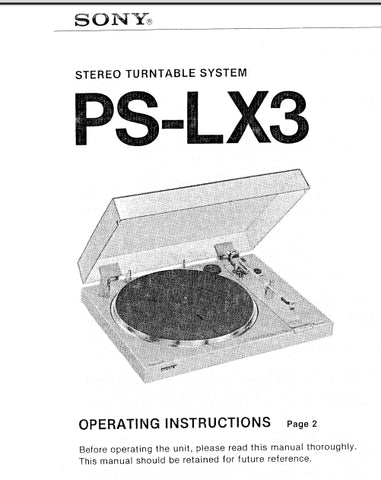 SONY PS-LX3 STEREO TURNTABLE SYSTEM OPERATING INSTRUCTIONS 14 PAGES ENG