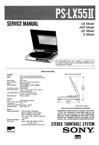 SONY PS-LX55II STEREO TURNTABLE SYSTEM SERVICE MANUAL INC SCHEM DIAGS 34 PAGES ENG
