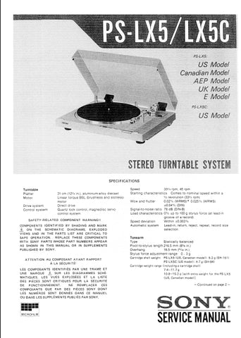 SONY PS-LX5 PS-LX5C STEREO TURNTABLE SYSTEM SERVICE MANUAL INC SCHEM DIAGS 30 PAGES ENG