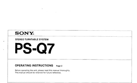 SONY PS-Q7 STEREO TURNTABLE SYSTEM OPERATING INSTRUCTIONS 10 PAGES ENG