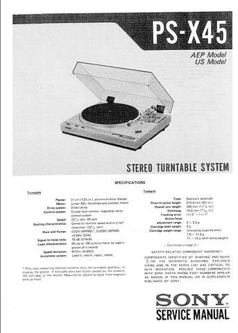 SONY PS-X45 STEREO TURNTABLE SYSTEM SERVICE MANUAL INC SCHEM DIAGS 23 PAGES ENG