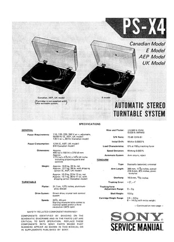 SONY PS-X4 AUTOMATIC STEREO TURNTABLE SYSTEM SERVICE MANUAL INC SCHEM DIAGS 21 PAGES ENG