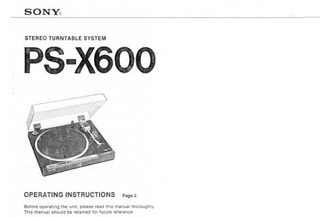 SONY PS-X600 STEREO TURNTABLE SYSTEM OPERATING INSTRUCTIONS 12 PAGES ENG