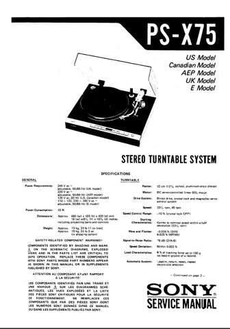 SONY PS-X75 STEREO TURNTABLE SYSTEM SERVICE MANUAL INC SCHEM DIAGS 37 PAGES ENG