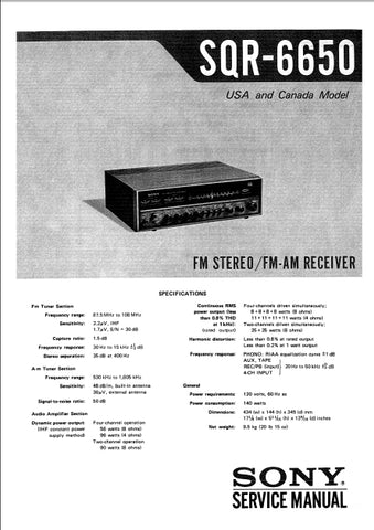 SONY SQR-6650 FM STEREO FM AM RECEIVER SERVICE MANUAL INC SCHEMATIC DIAGRAMS 45 PAGES ENG
