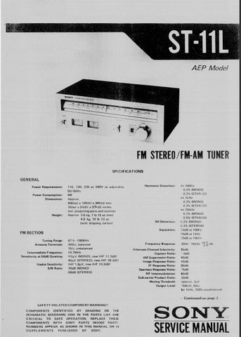 SONY ST-11L FM STEREO FM AM TUNER SERVICE MANUAL INC SCHEM DIAGS 18 PAGES ENG
