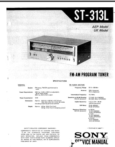 SONY ST-313L FM AM PROGRAM TUNER SERVICE MANUAL INC SCHEM DIAGS 22 PAGES ENGLISH