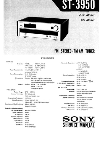 SONY ST-3950 FM STEREO FM AM TUNER SERVICE MANUAL INC SCHEM DIAGS 19 PAGES ENG