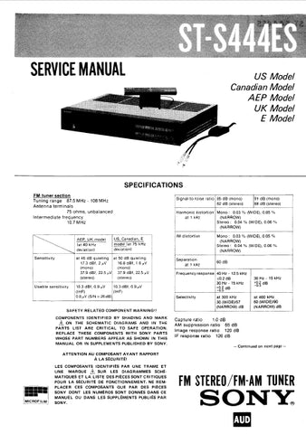 SONY ST-S444ES FM STEREO FM AM TUNER SERVICE MANUAL INC SCHEM DIAGS 39 PAGES ENG