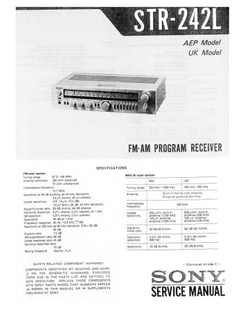 SONY STR-242L FM AM PROGRAM RECEIVER SERVICE MANUAL INC SCHEM DIAGS 24 PAGES ENG