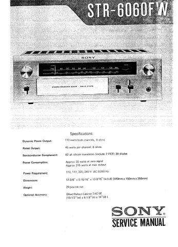 SONY STR-6060FW STEREO RECEIVER SERVICE MANUAL INC SCHEMATIC DIAGRAMS 80 PAGES ENG