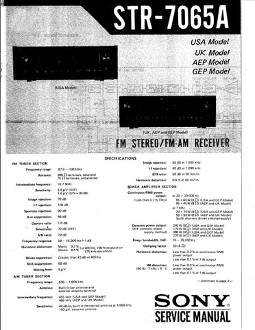 SONY STR-7065A FM STEREO FM AM RECEIVER SERVICE MANUAL INC SCHEMATIC DIAGRAMS 24 PAGES ENG