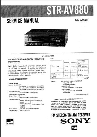 SONY STR-AV880 FM STEREO FM AM RECEIVER SERVICE MANUAL INC SCHEMATIC DIAGRAMS 45 PAGES ENG