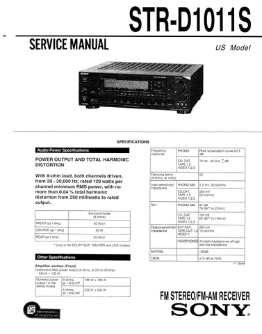 SONY STR-D1011S FM STEREO FM AM RECEIVER SERVICE MANUAL INC SCHEMATIC DIAGRAMS 42 PAGES ENG