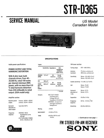 SONY STR-D365 FM STEREO FM AM RECEIVER SERVICE MANUAL INC SCHEMATIC DIAGRAMS 33 PAGES ENG