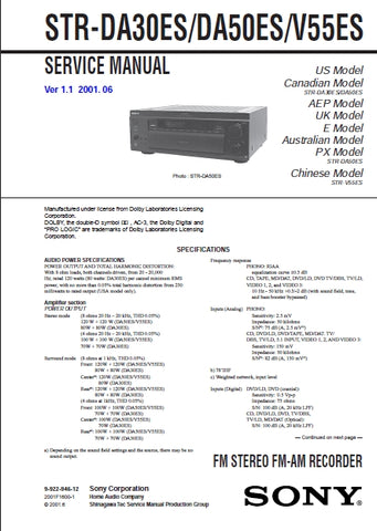 SONY STR-DA-30ES STR-DA50ES STR-DAV55ES FM STEREO FM AM RECORDER SERVICE MANUAL INC SCHEMATIC DIAGRAMS 68 PAGES ENG