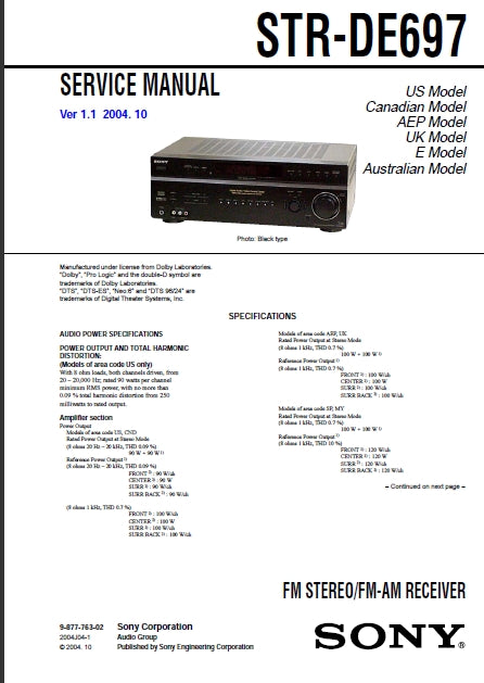 SONY STR-DE697 FM STEREO FM AM RECEIVER SERVICE MANUAL INC SCHEMATIC DIAGRAMS 64 PAGES ENG
