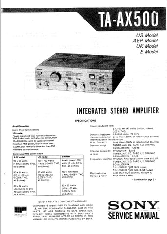 SONY TA-AX500 INTEGRATED STEREO AMPLIFIER SERVICE MANUAL 24 PAGES ENG