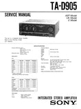 SONY TA-D905 INTEGRATED STEREO AMPLIFIER SERVICE MANUAL 30 PAGES ENG