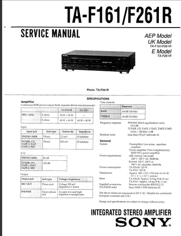SONY TA-F161 TA-F261R INTEGRATED STEREO AMPLIFIER SERVICE MANUAL 14 PAGES ENG