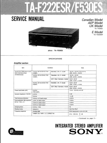 SONY TA-F222ESR TA-F530ES INTEGRATED STEREO AMPLIFIER SERVICE MANUAL 28 PAGES ENG