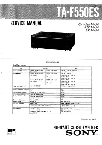 SONY TA-F550ES INTEGRATED STEREO AMPLIFIER SERVICE MANUAL 18 PAGES ENG