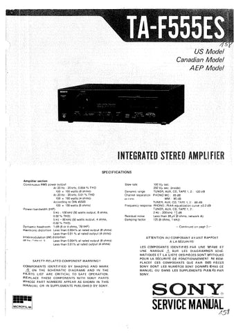 SONY TA-F555ES INTEGRATED STEREO AMPLIFIER SERVICE MANUAL 39 PAGES ENG