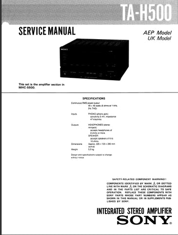 SONY TA-H500 INTEGRATED STEREO AMPLIFIER SERVICE MANUAL 18 PAGES ENG