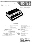 SONY TC-120 CASSETTE TAPE RECORDER SERVICE MANUAL INC SCHEM DIAGS 19 PAGES ENG