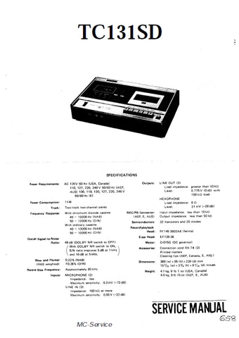 SONY TC-131SD STEREO CASSETTE-CORDER SERVICE MANUAL INC SCHEM DIAGS 60 PAGES ENG